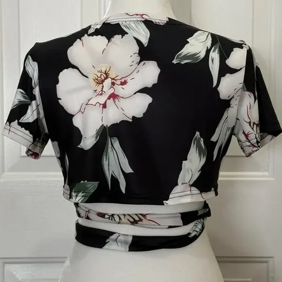 Women’s Small long wrap skirt with cropped crisscross wrap and tie top tropical - Picture 6 of 10